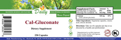 Daily Manufacturing Calcium Gluconate capsules close-up, vegan and kosher certified.
