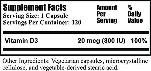 Daily Manufacturing Vitamin D3-800 capsule close-up reveals vegetarian form.