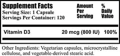 Daily Manufacturing Vitamin D3-800 capsule close-up reveals vegetarian form.