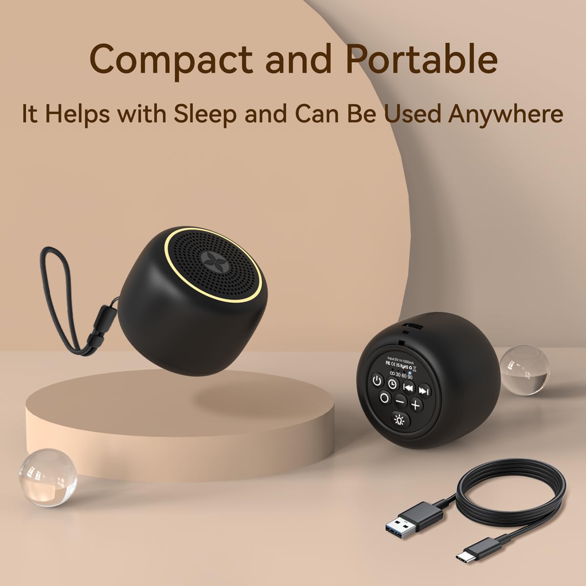 DailyBody portable sound machine on office desk highlighting privacy-friendly sound masking