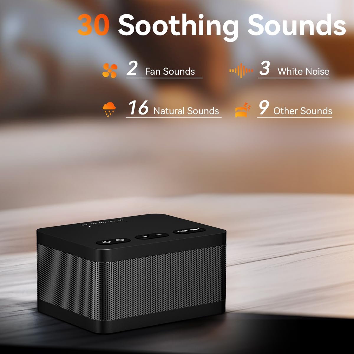 DailyBody sound machine offers 30 soothing sounds for improved sleep and focus.