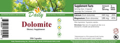 Dolomite capsules from Daily Manufacturing showing vegan, kosher, gluten-free features.