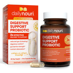 DAILYNOURI Digestive Support probiotic bottle front view for daily gut health support.