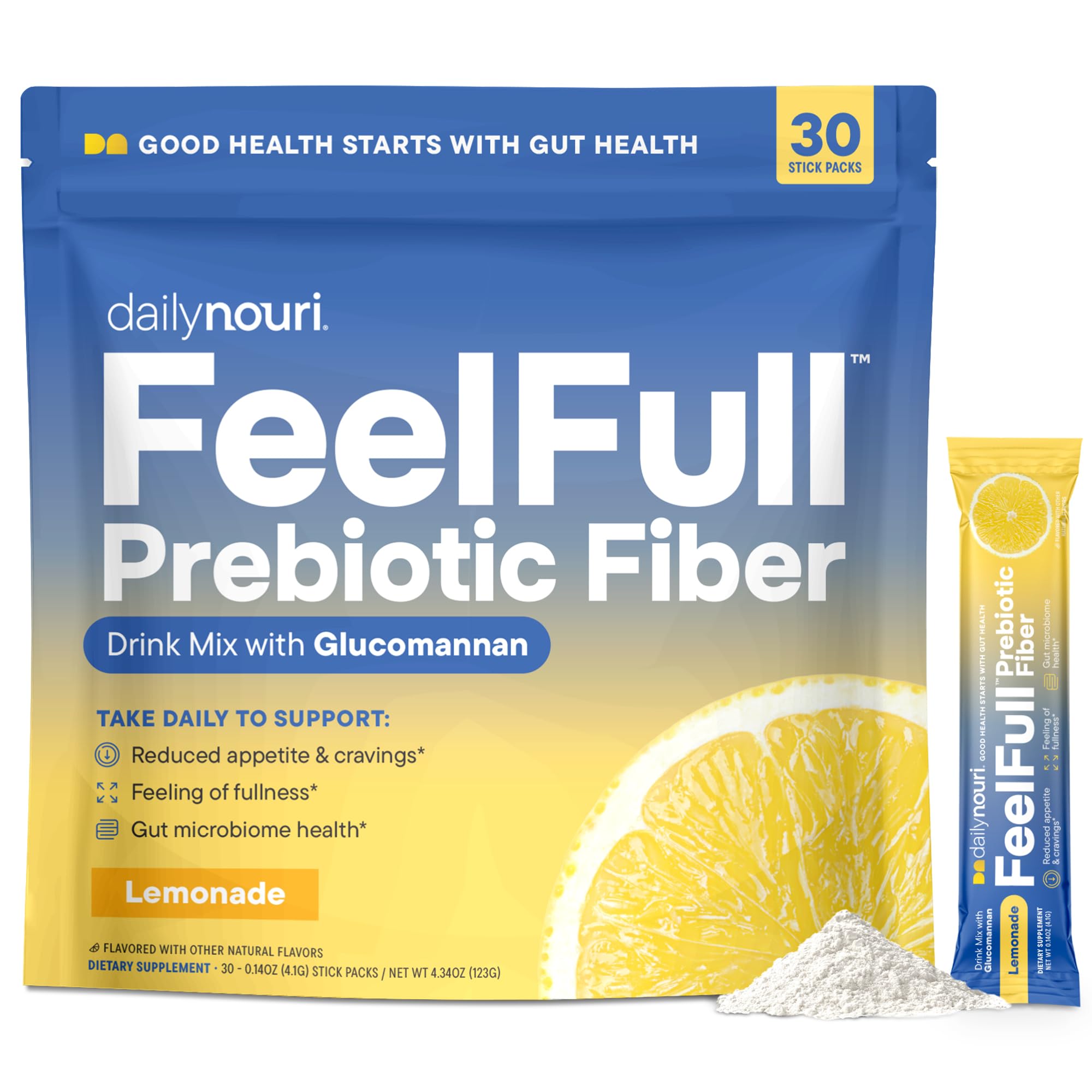 DAILYNOURI FeelFull stick pack being poured to support fullness