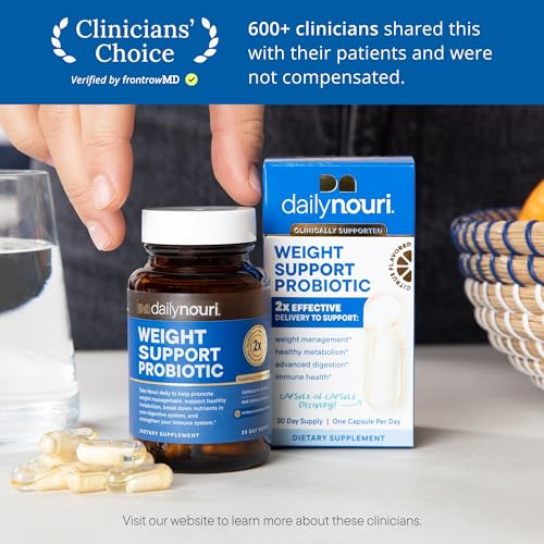 DAILYNOURI Weight Health capsules close-up highlighting precise probiotic blend for gut support.