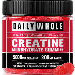 DailyWhole Organics 7-in-1 creatine gummies bottle, convenient daily supplement.