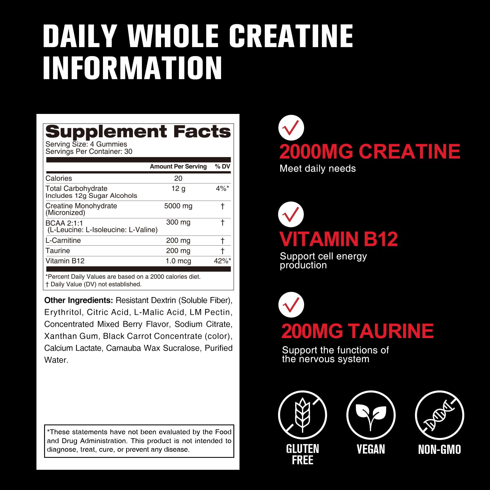 DailyWhole Organics creatine gummies close-up, juicy mixed berry flavor in focus.