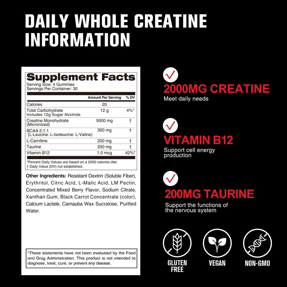 DailyWhole Organics creatine gummies close-up, juicy mixed berry flavor in focus.