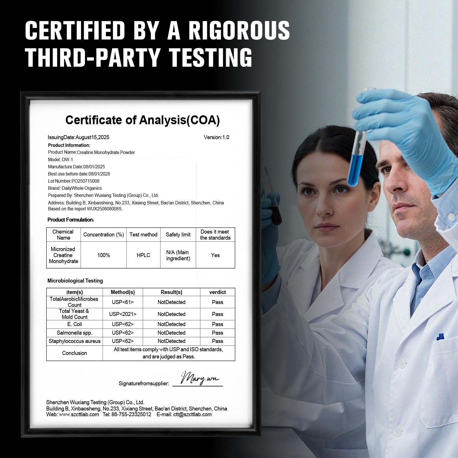 DailyWhole Organics Creatina Monohidratada Micronizada Mezcla Sin Grumos: disuelve fácilmente en agua o batidos