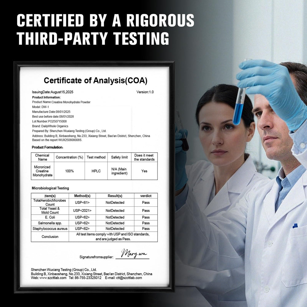 DailyWhole Organics Creatina Monohidratada Micronizada Mezcla Sin Grumos: disuelve fácilmente en agua o batidos