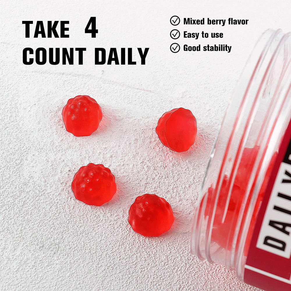 DailyWhole Organics vegan non-GMO sugar-free gummies on display.