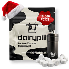 DairyPill lactase 18k per pill, close-up of the high-potency capsule for dairy meals.