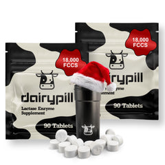 DairyPill lactase bottle pour shows simple daily usage for lactose digestion