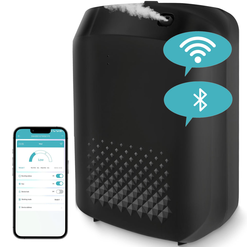 DAKISTF WiFi diffuser front view with sleek modern styling for contemporary spaces.