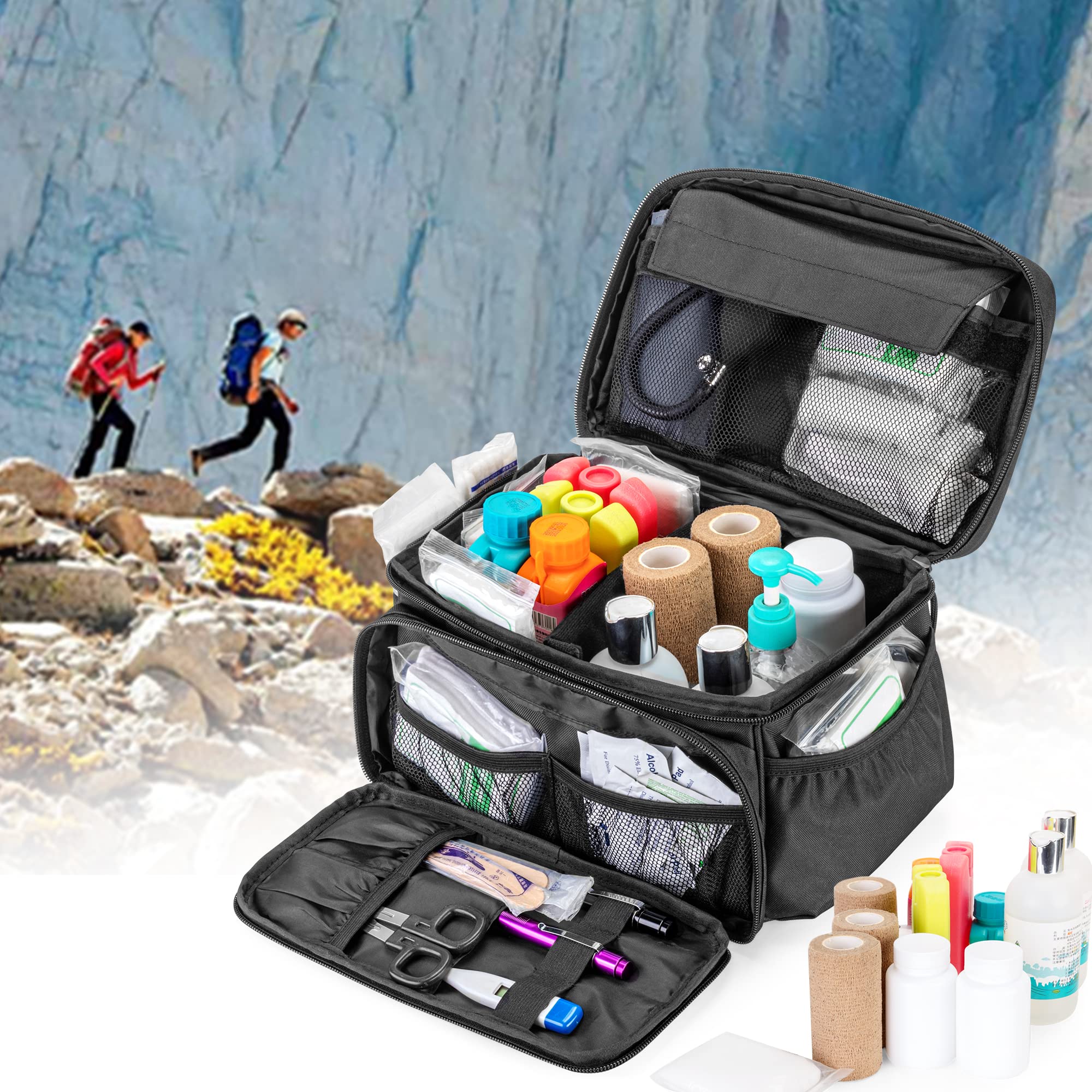 Damero small medicine storage bag dimensions 11.5 by 8 by 6.8 inches fit first aid kits.