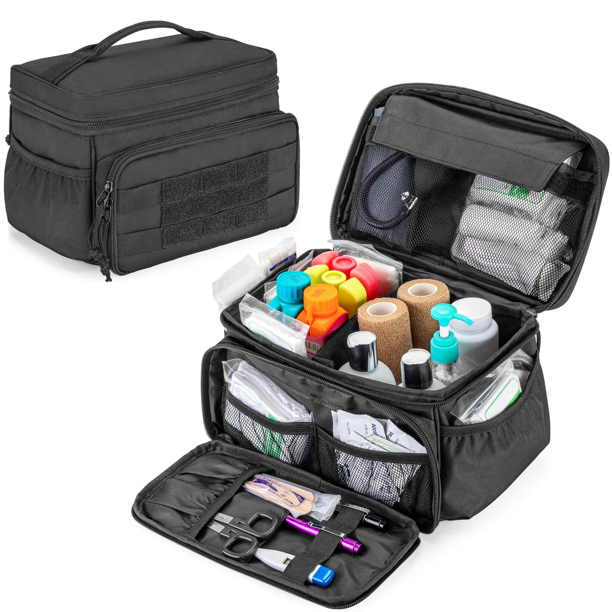 Damero small medicine storage bag front view shows durable fabric and compact design for quick access.