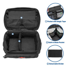 Damero small medicine storage bag main compartments display three mesh pouches for small items.