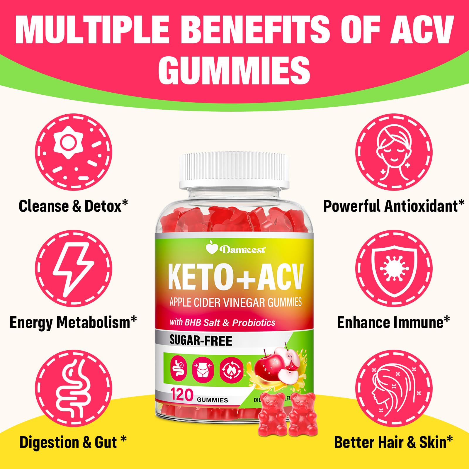 Damicest probiotics bottle emphasizes 200B CFU for digestion support