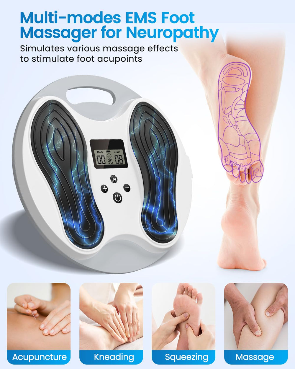 Dancespot four TENS pads targeting key muscles for tailored relief.