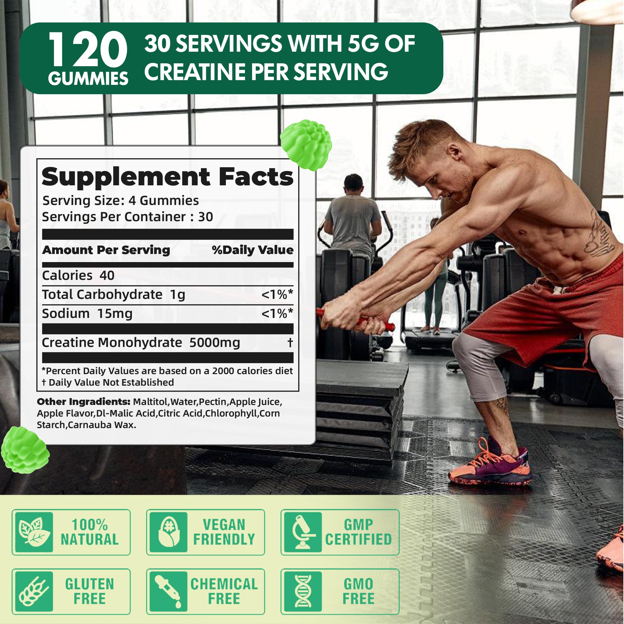 DANEW Pro Creatina Gominola Manzana: gomitas en la palma para probar sabor