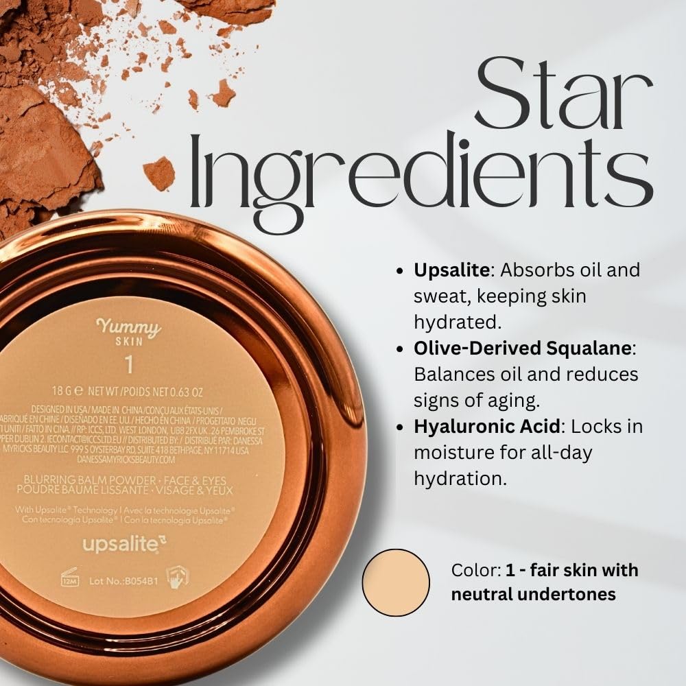Close-up of Danessa Myricks Yummy Skin Blurring Balm Powder finish shows soft matte look.
