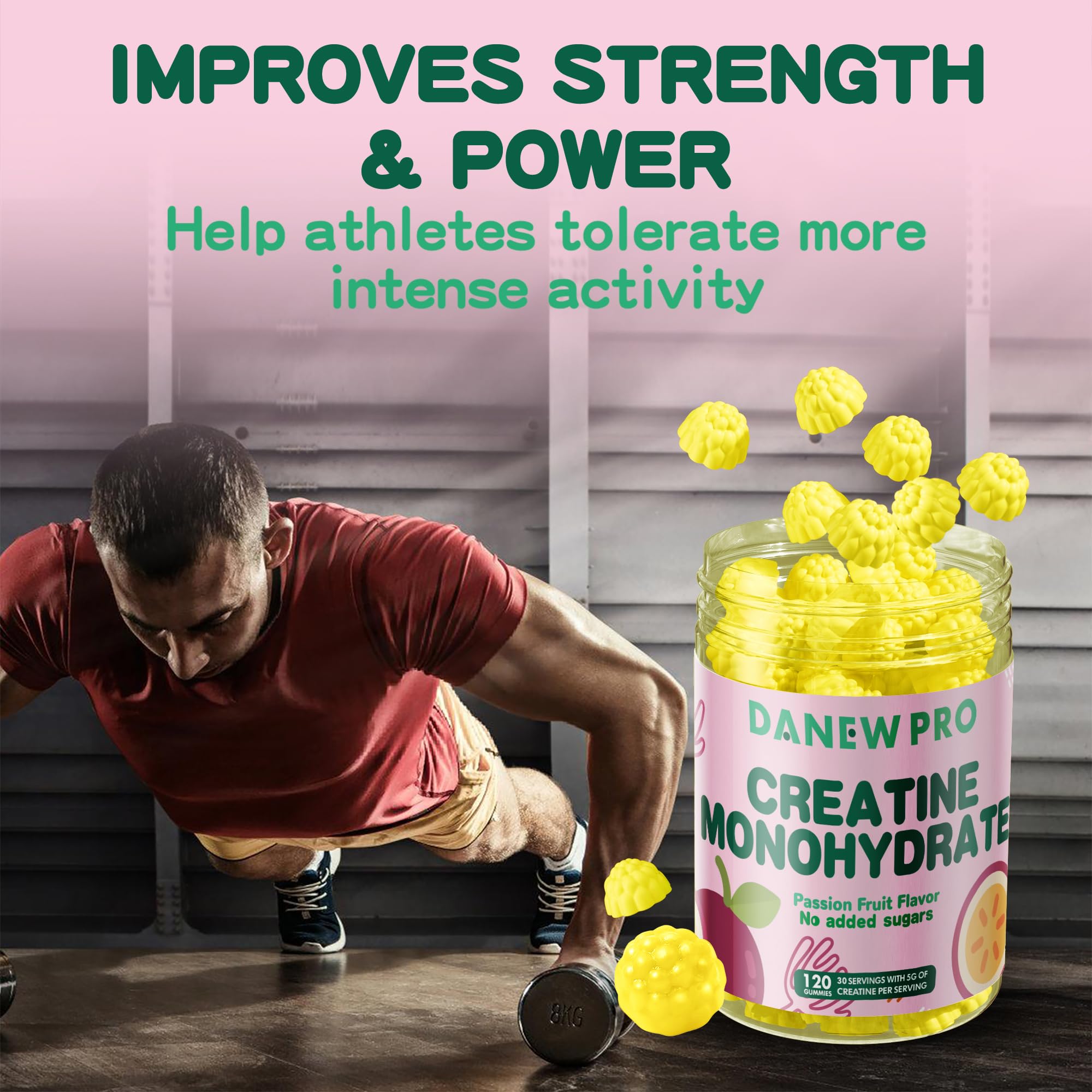 Uso durante entrenamiento con gomitas de creatina DANEW Pro para energía sostenida