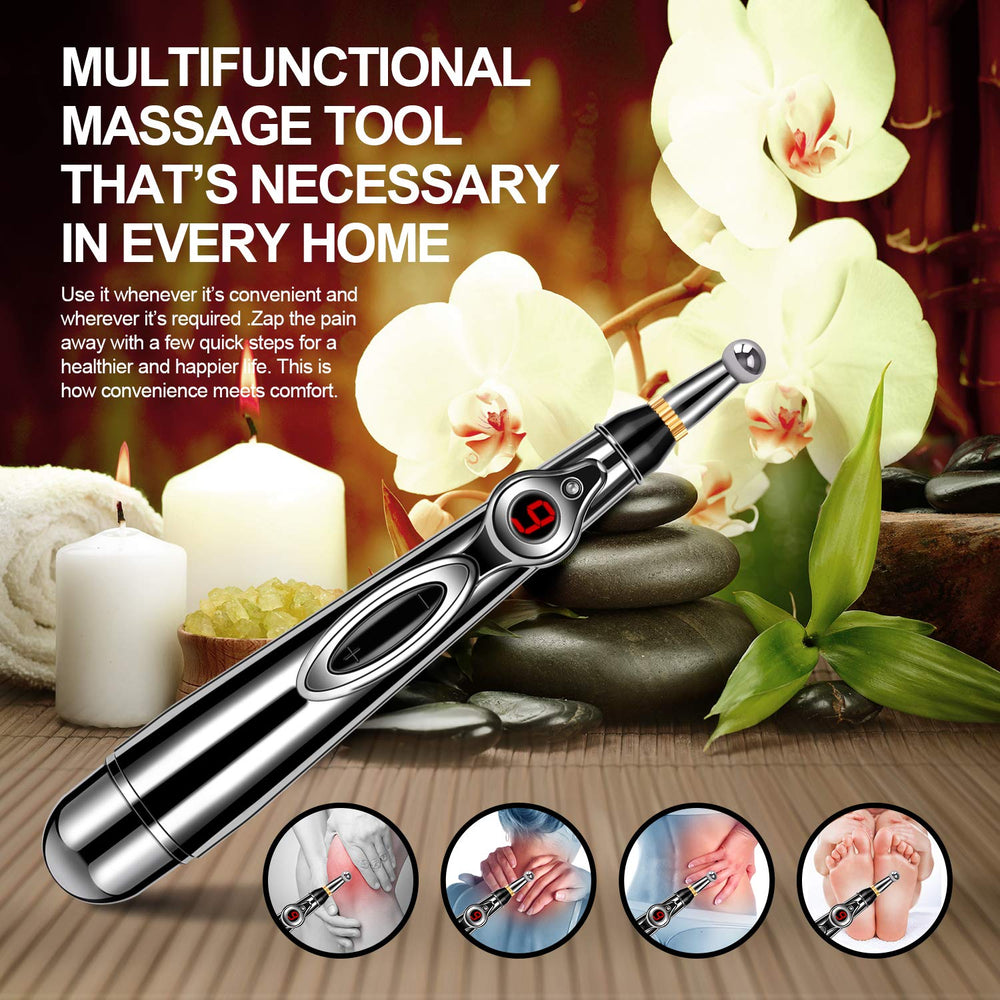 Dangshan 5-in-1 acupuncture pen on shoulder for relaxation
