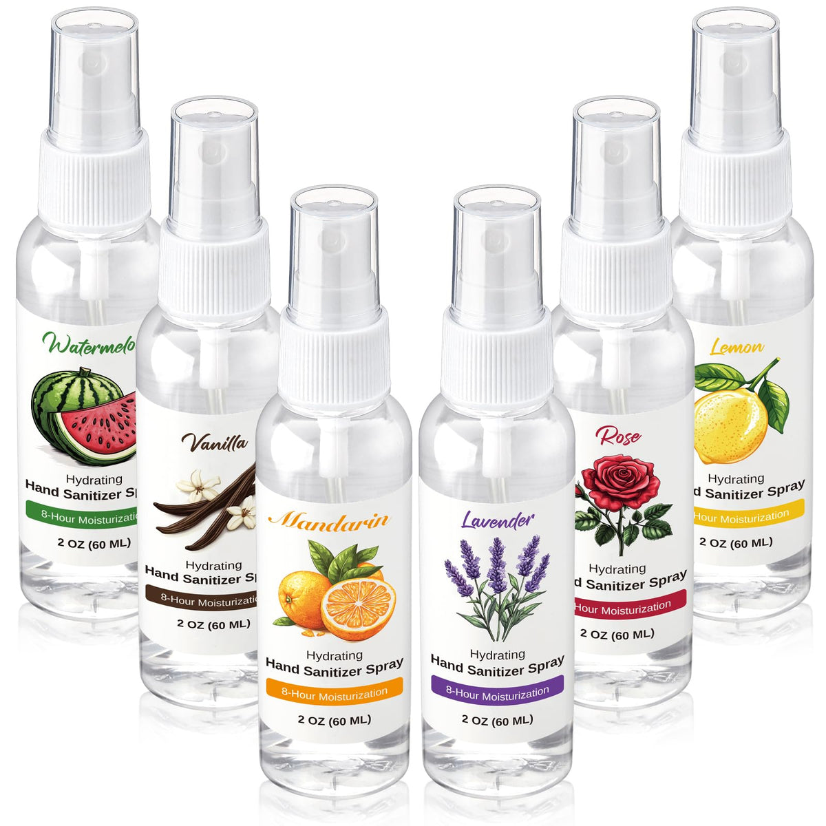 Dansib 12-pack hand sanitizer sprays in assorted scents for everyday use.