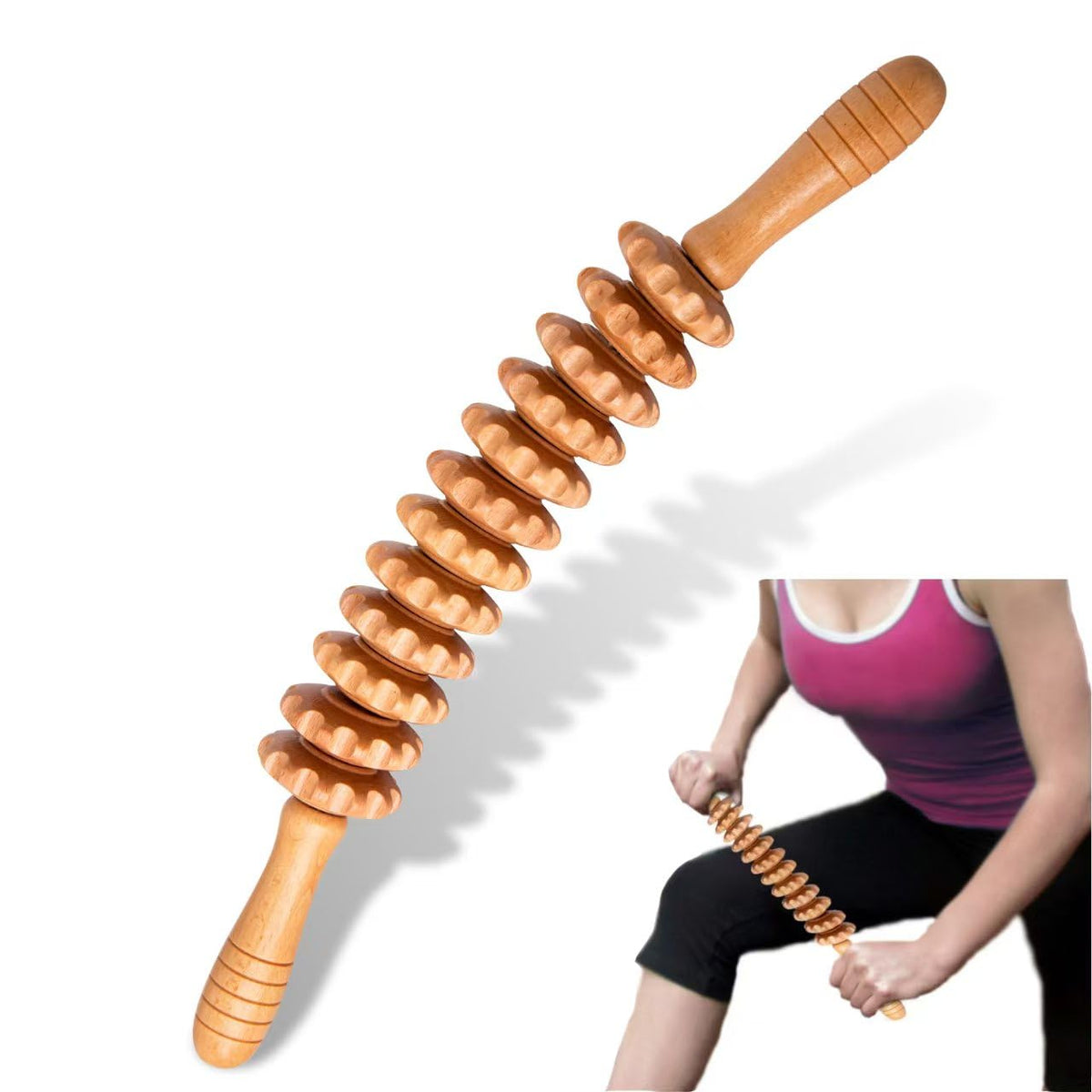 DAOZWUBGIH curved wood therapy roller front view for smooth massage and minor contour relief