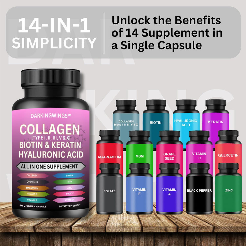 Darkingwings biotin and keratin capsules emphasize hair and nails.