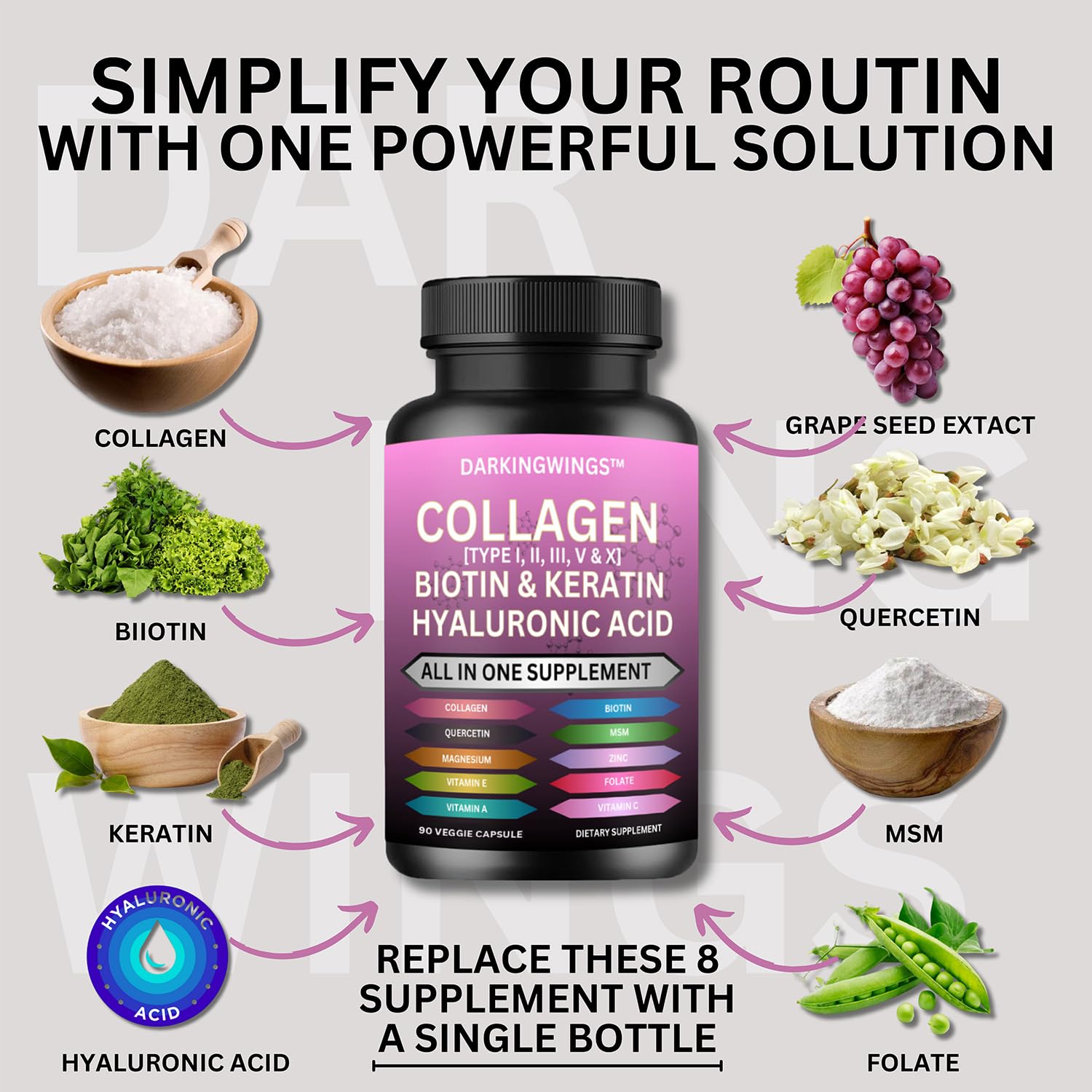 Darkingwings collagen with hyaluronic acid capsule close-up.