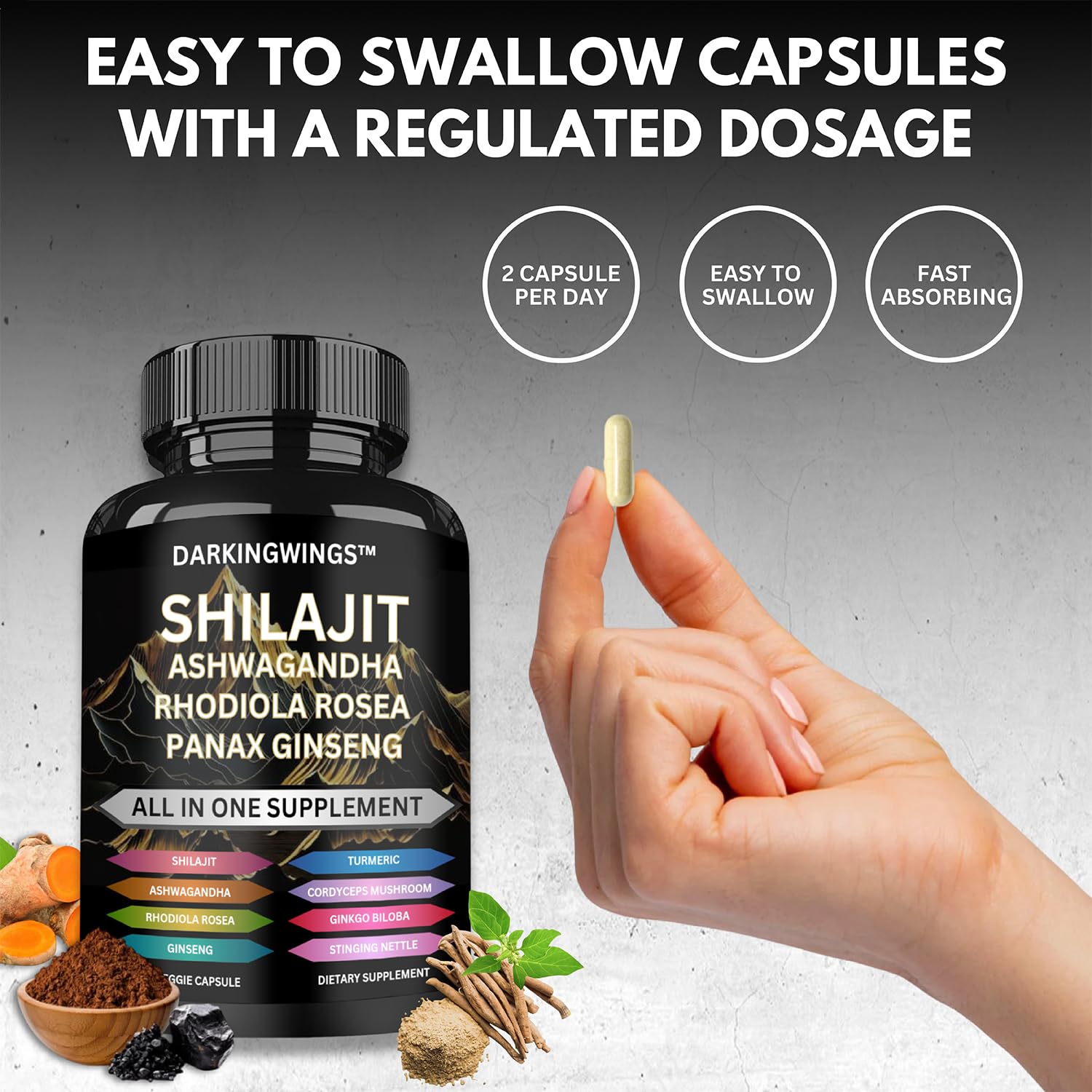 Darkingwings cúrcuma cápsulas para apoyo inflamatorio y bienestar corporal.