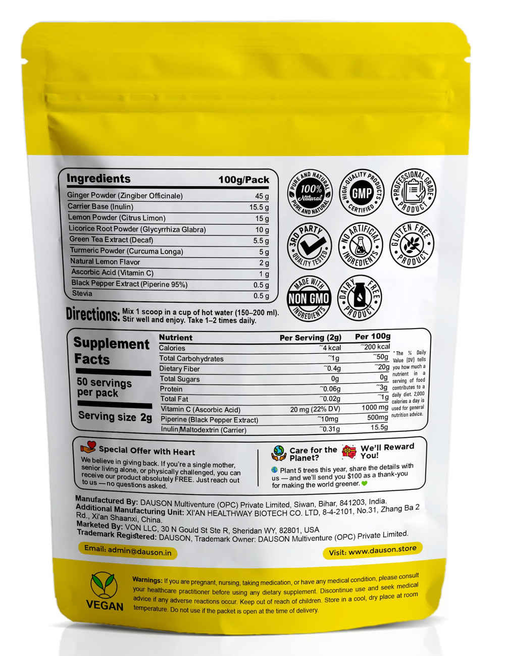 DAUSON mix with lemon zest in a mug provides bright citrus and immune-friendly energy