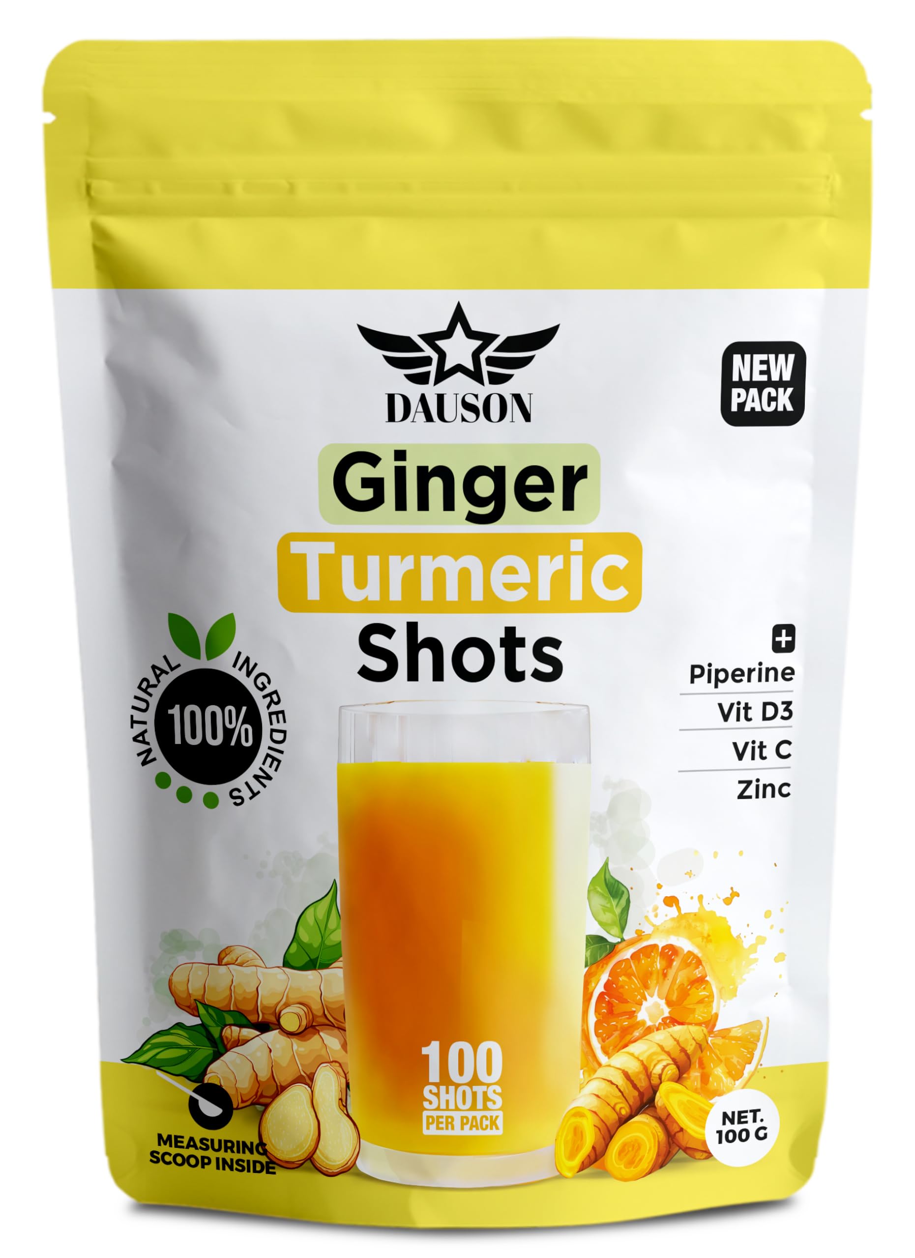 DAUSON Ginger Turmeric Powder Bottle promotes convenient daily immune support.