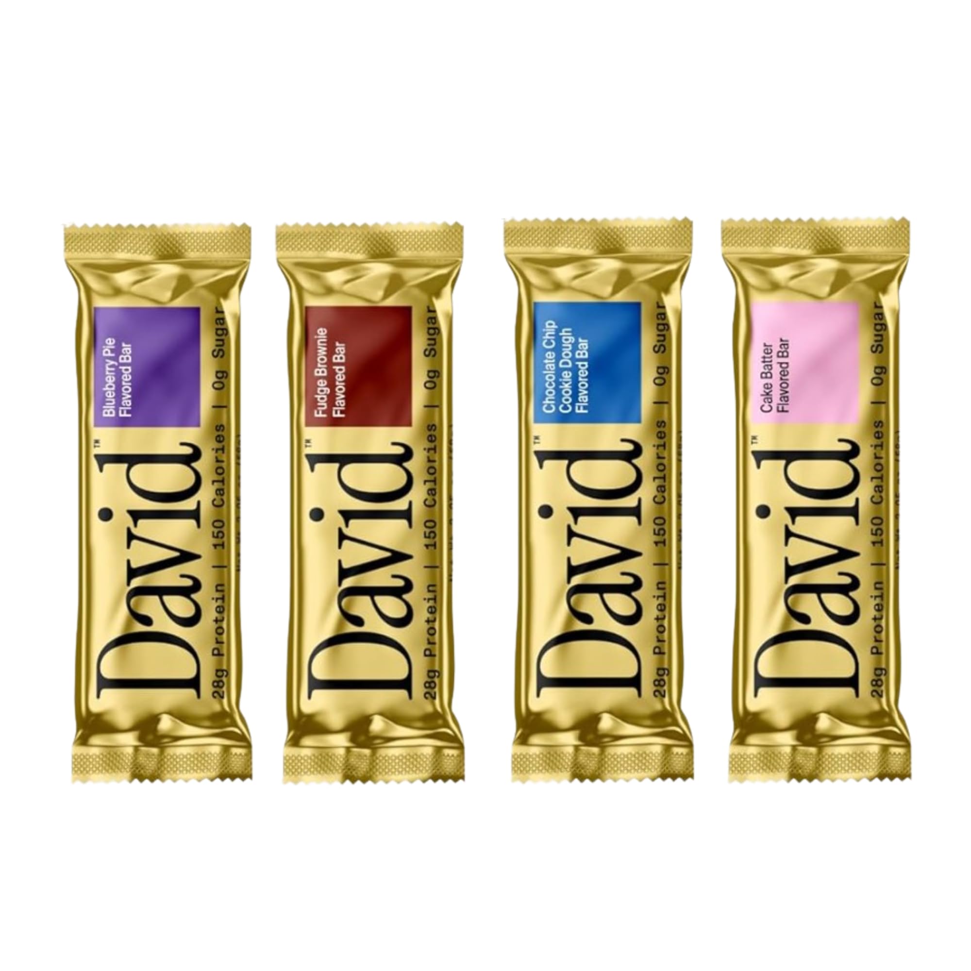 David protein bar sample pack with four bars for high-protein, low-sugar snacks.