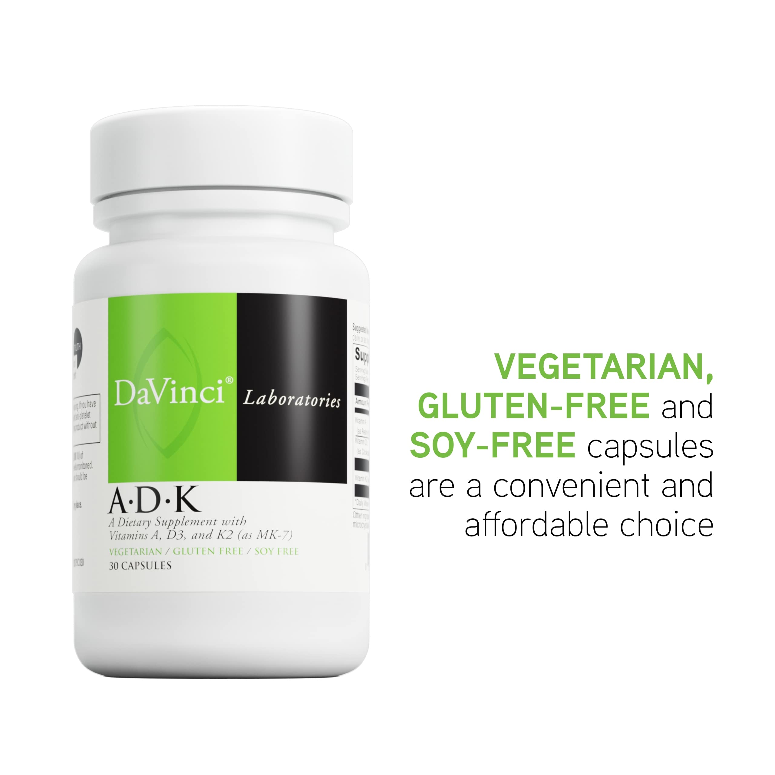 DaVinci ADK shows gluten-free and vegetarian labels for allergen-conscious use.