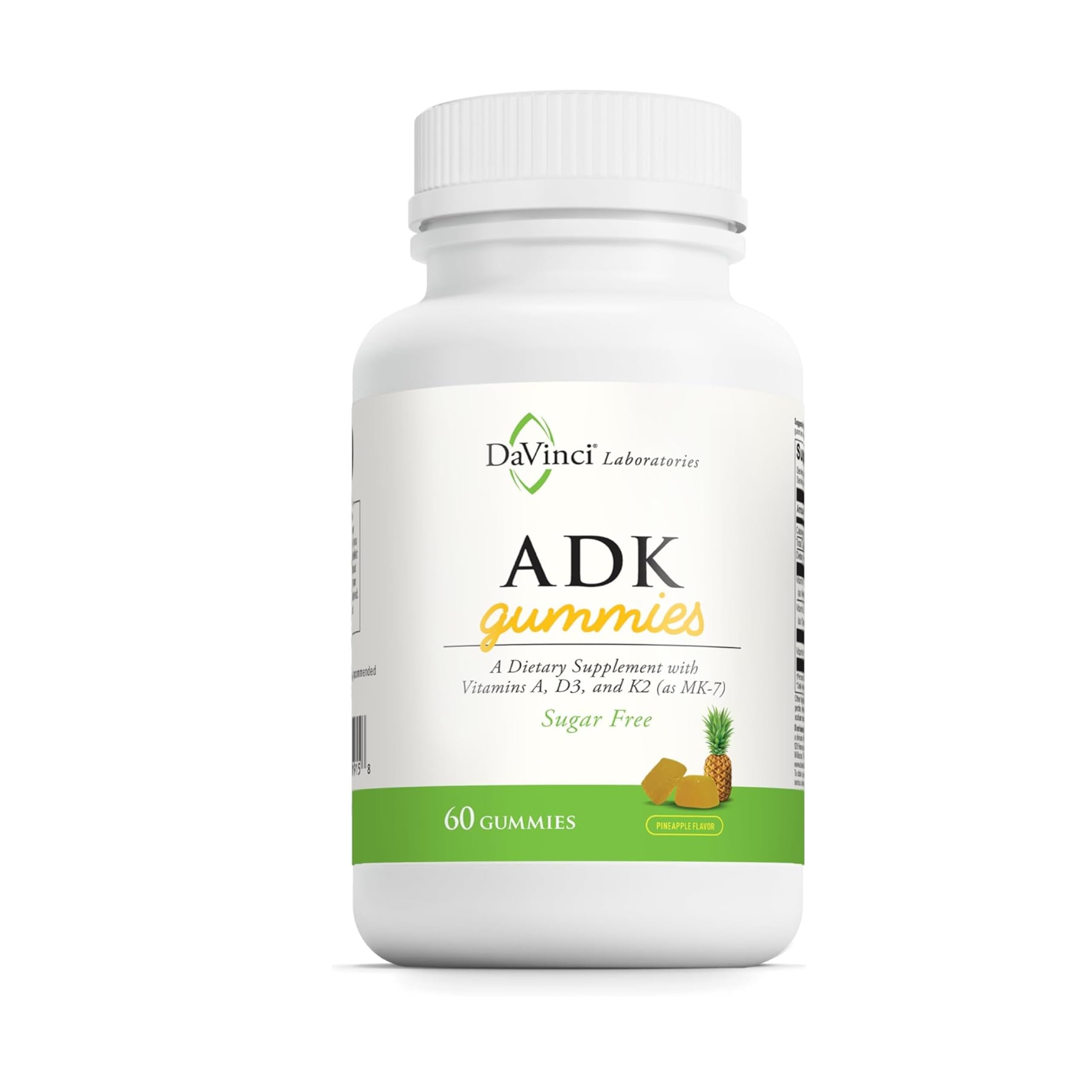 DaVinci ADK Gummies bottle highlighting bone and immune support ingredients