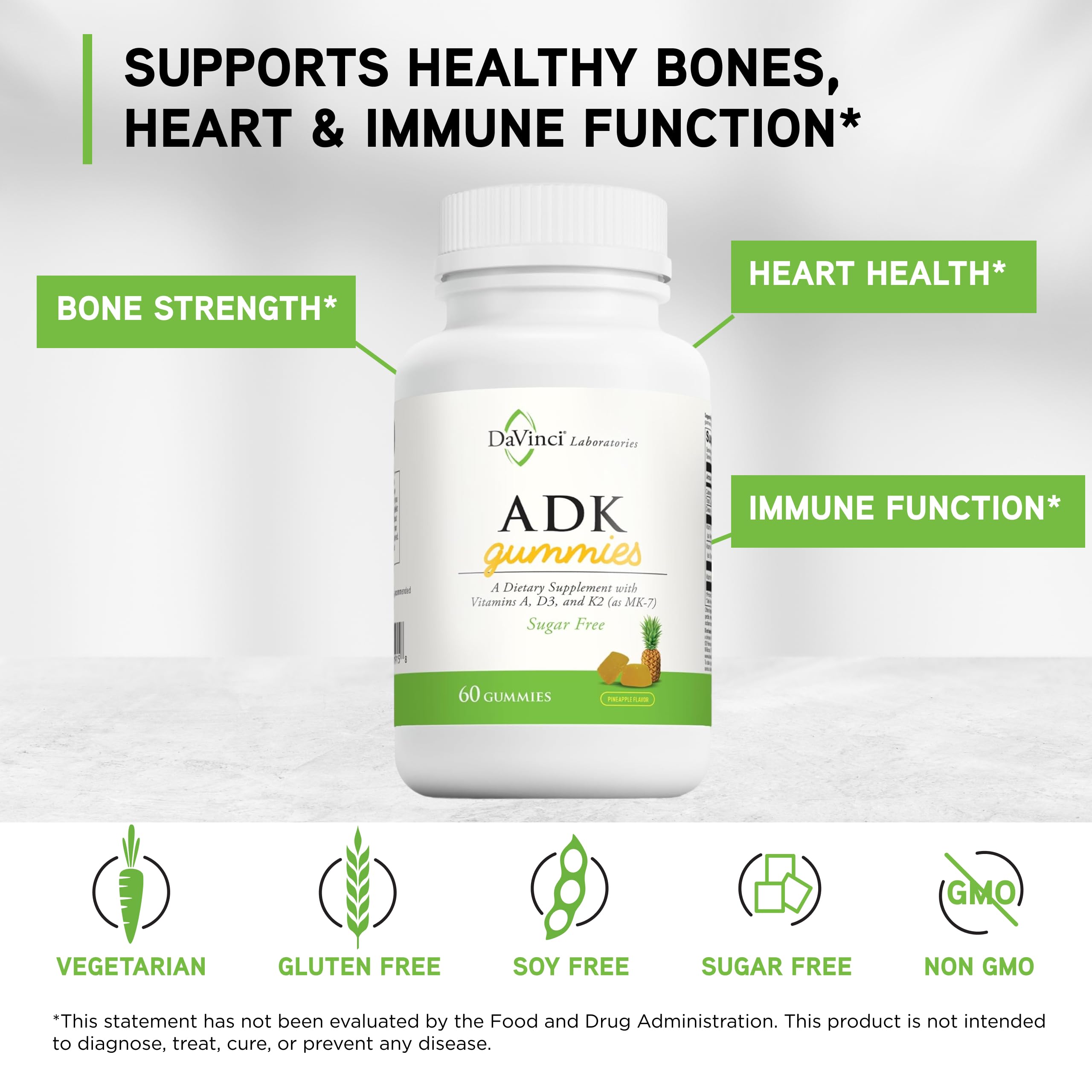 DaVinci ADK Gummies pineapple flavor on spoon, ideal for daily use