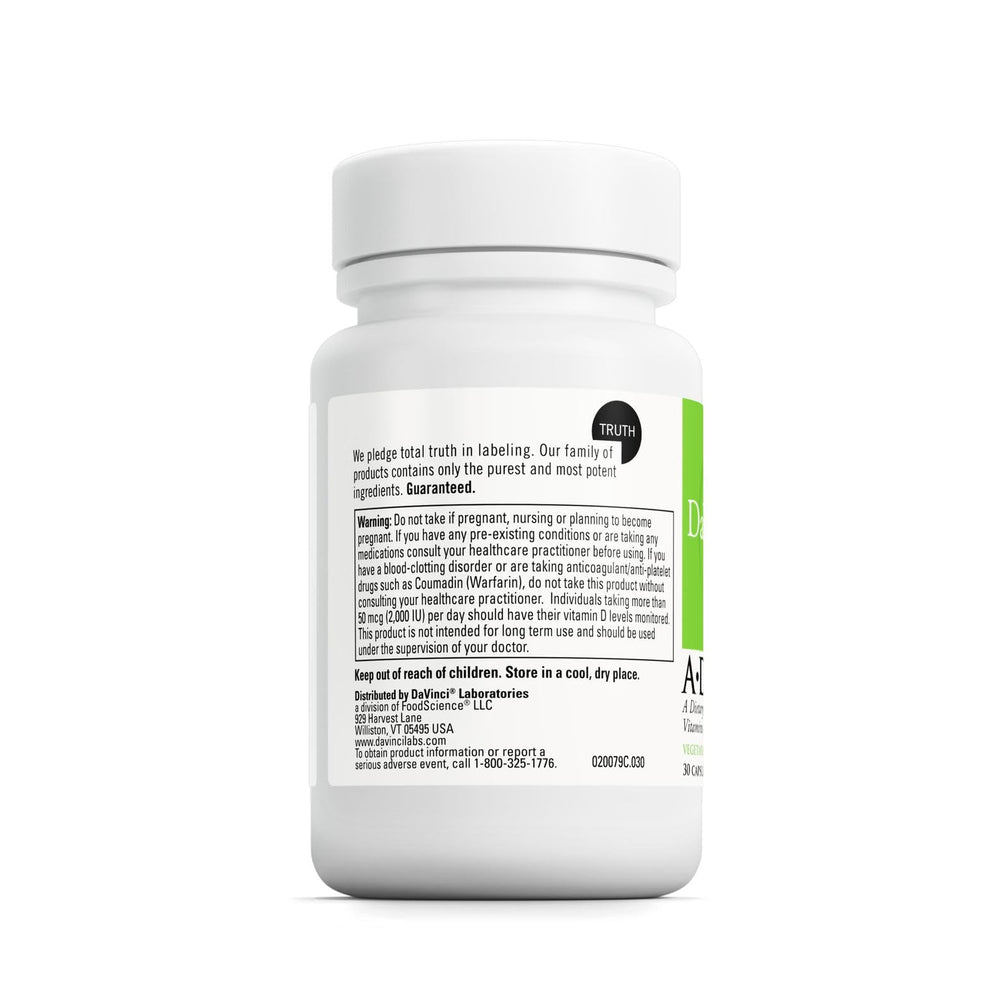DaVinci ADK vitamins A, D3, and K2 MK-7 for bone strength.