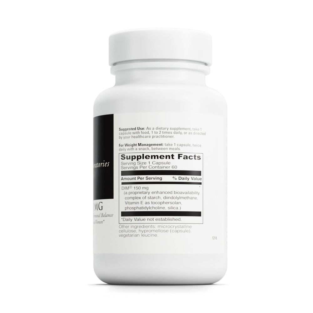 Close-up of the DIMPro 150mg label emphasizing estrogen metabolism support.
