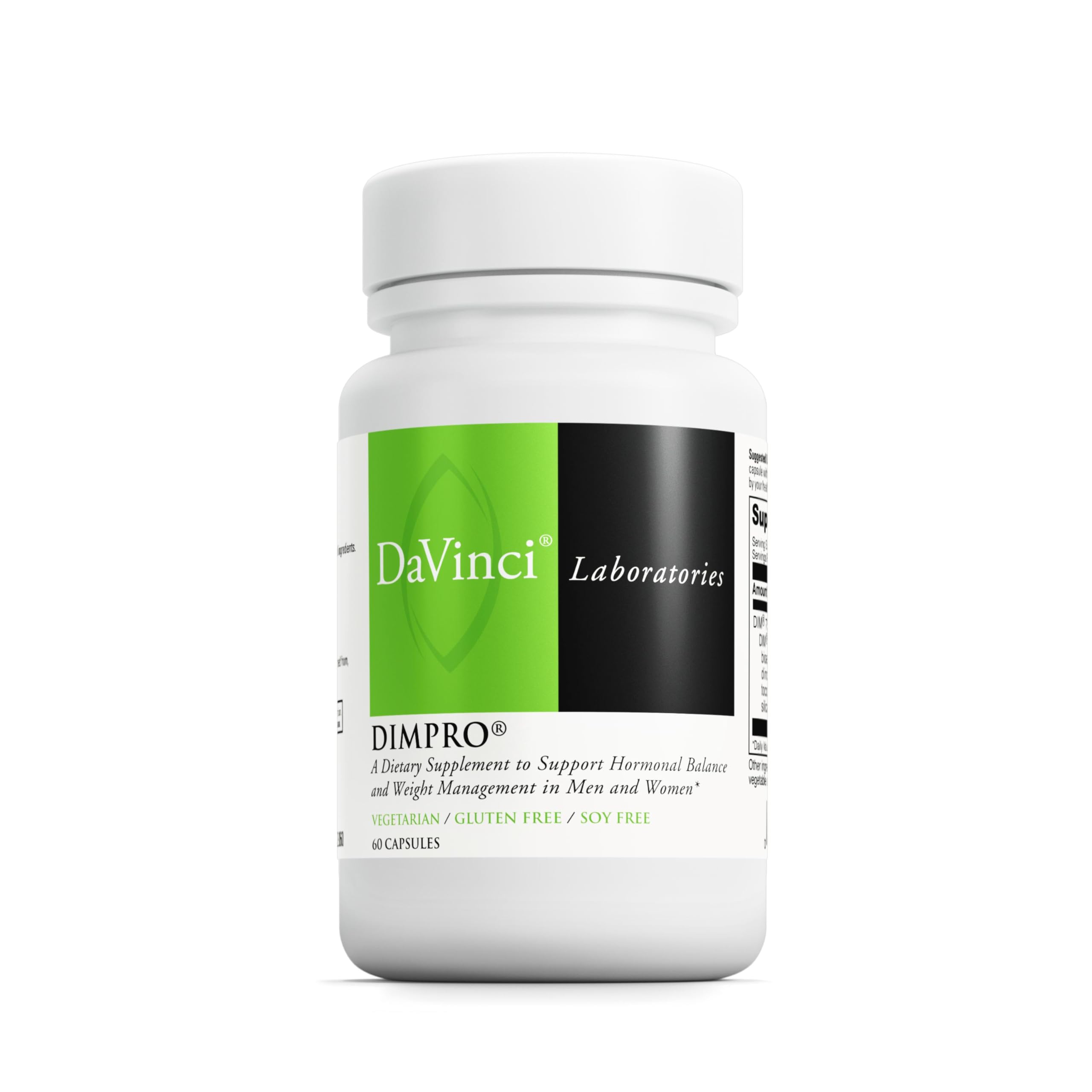 DAVINCI DimPro bottle cap: easy-to-take capsules for daily hormonal balance support.