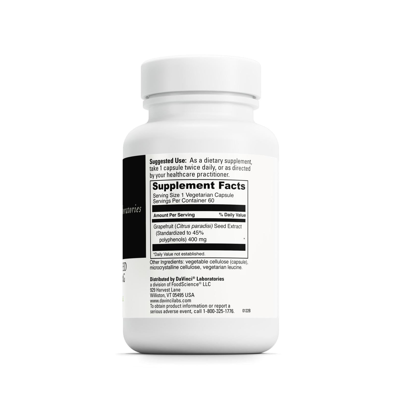 DAVINCI Grapefruit Seed Extract capsules-closeup highlighting 400 mg potency