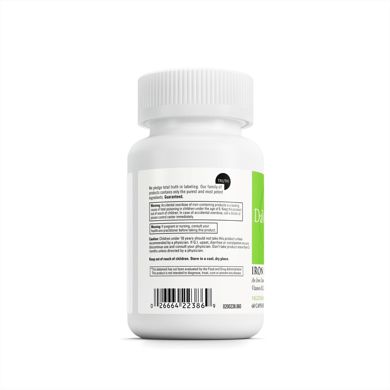 DAVINCI bottle label highlighting B12, folate, and vitamin C blend