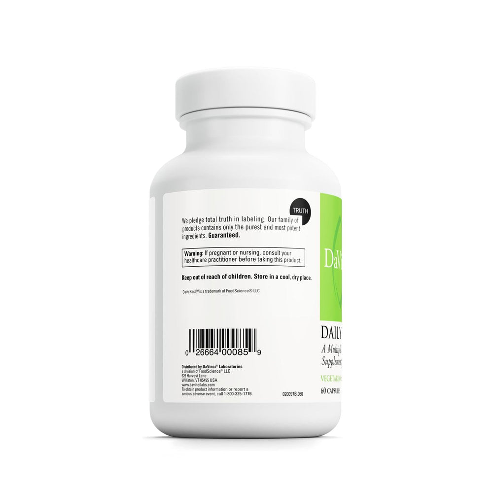 Close-up of DAVINCI Labs Daily Best Ultra capsules, vegetarian formula for everyday vitality