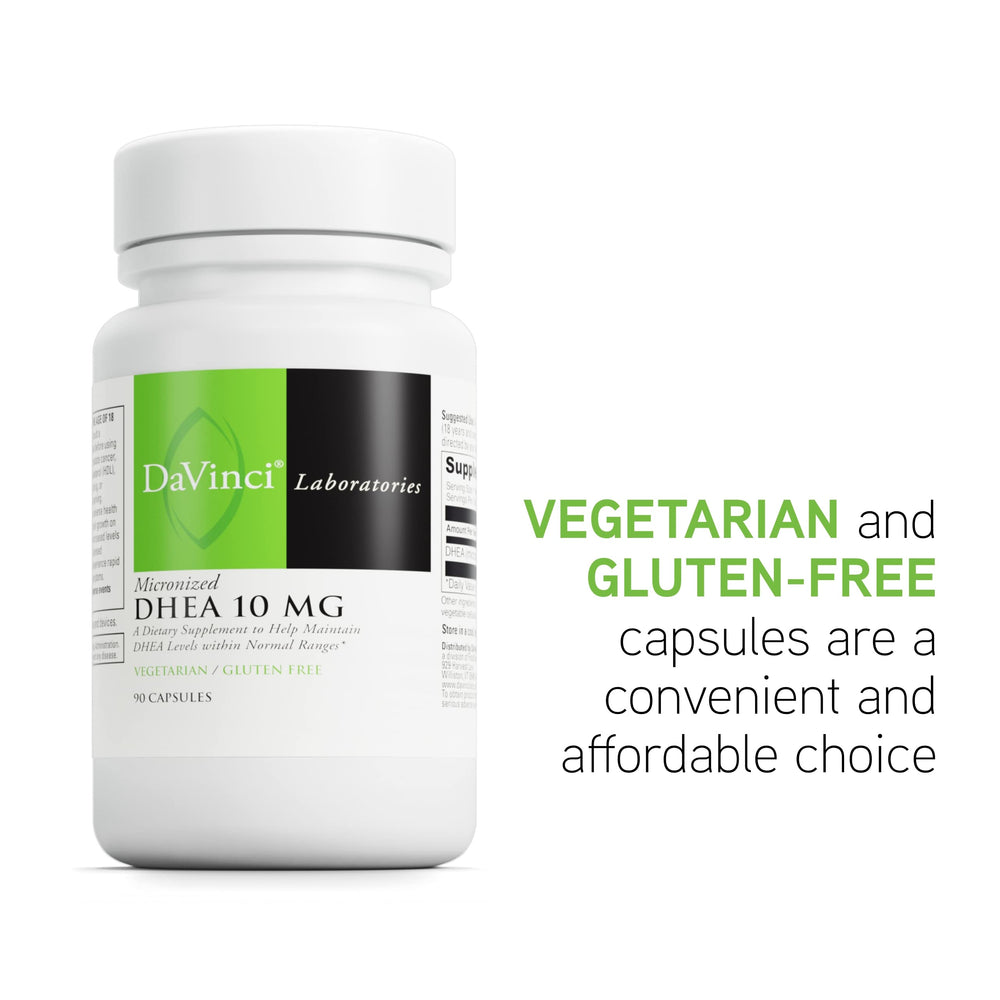 DAVINCI Labs DHEA packaging with thyroid-health illustration.