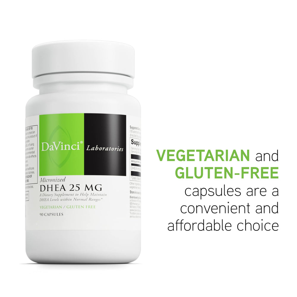 Back label shows vegetarian capsules in the DAVINCI bottle.