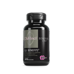DAVINCI Labs GI Benefits powder tub view highlighting digestive health support.