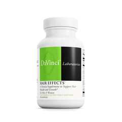 DAVINCI Hair Effects bottle front view shows gluten-free capsules for healthy hair