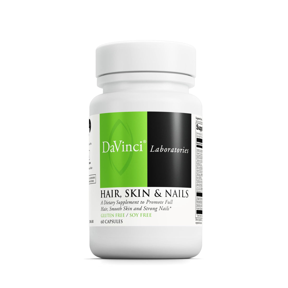 DaVinci Labs bottle cap closeup for hair, skin and nails support.