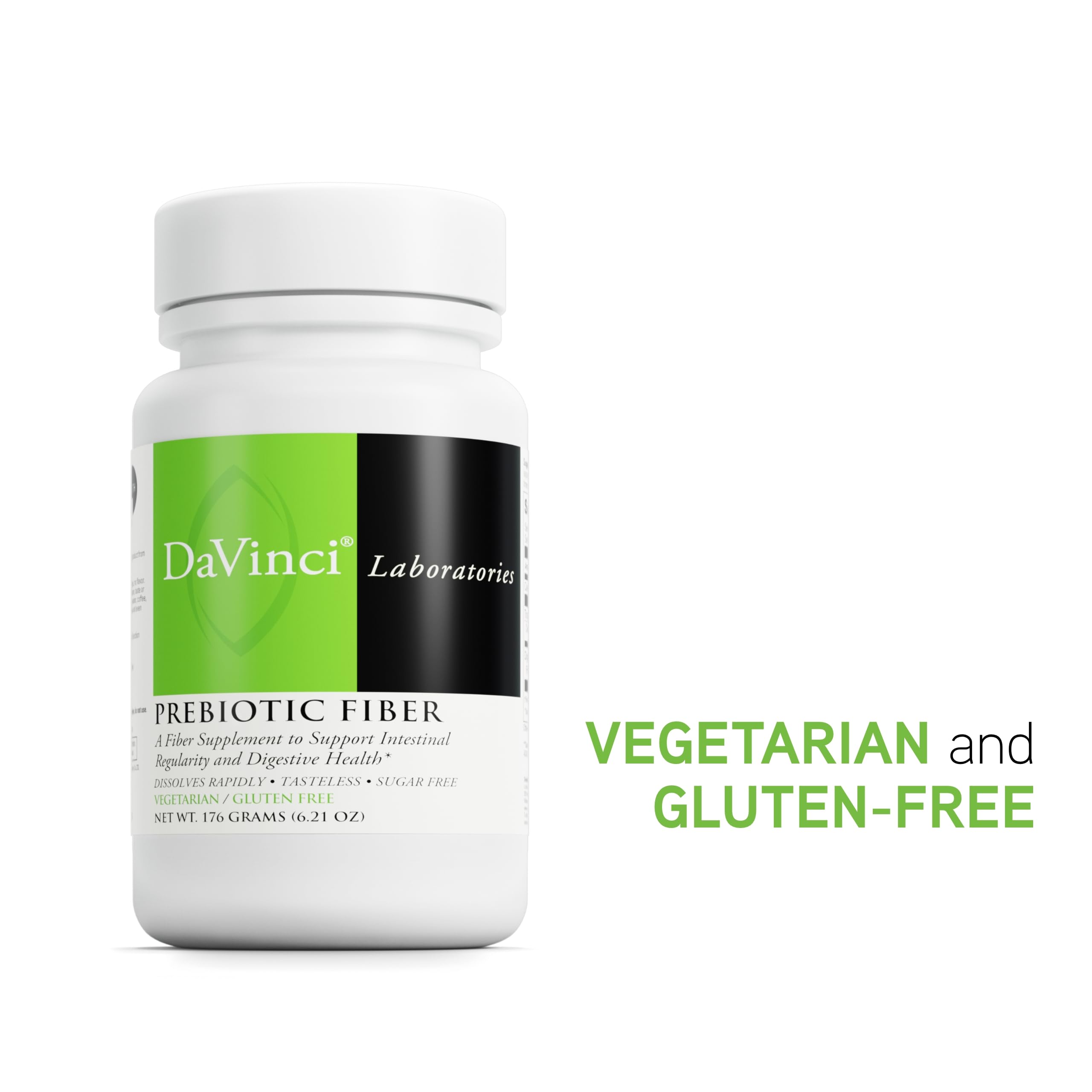 DAVINCI Labs Clearly Fiber label closeup highlights gluten-free and sugar-free qualities.